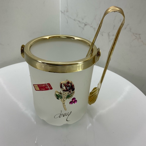 Vintage 1960’s frosted glass personal ice bucket with tongs - Picture 2 of 13